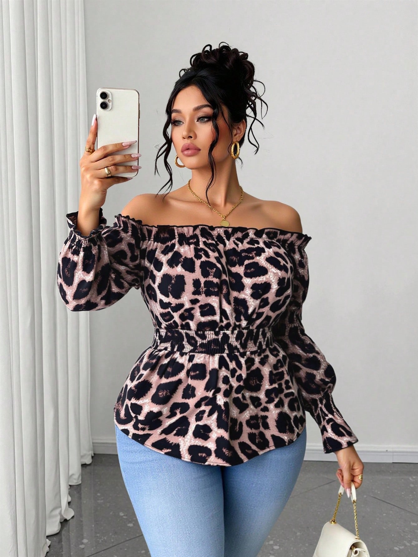 Blouse Off Shoulder - Blus Modis Wanita Ukuran Besar Motif