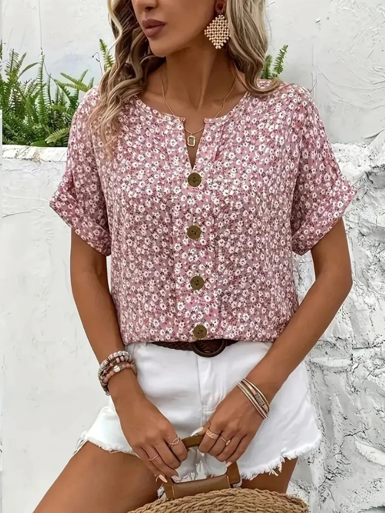 Romper Floral Print - Kemeja Wanita Ukuran Besar 2025 Musim