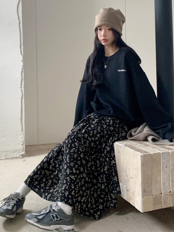 Rok Midi Longgar Motif Bunga P - Midi Skirt Floral ulasan dan harga